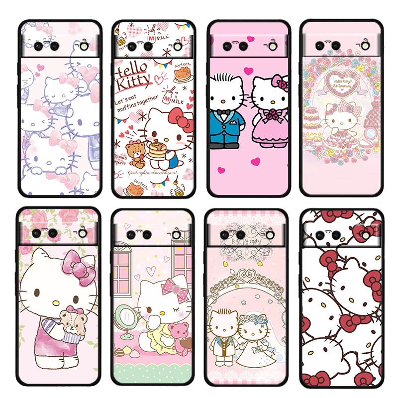 

Cool Anime HelloKitty Shockproof Cover For Google Pixel 7 6 6A 5 4 5A 4A XL Pro 5G Soft Silicone Black Phone Case Coque Fundas
