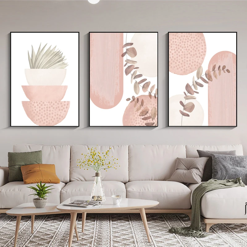 

Pink Abstract Minimalism Posters and Prints Modern Plant Art Canvas Painting Wall Art Pictures Home Bar Room Decoration