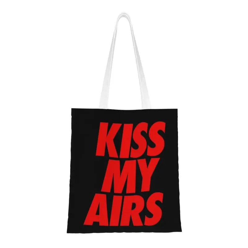 

Kiss My Airs Groceries Shopping Bag Custom Printed Canvas Shopper Tote Shoulder Bags Large Capacity Portable Handbag