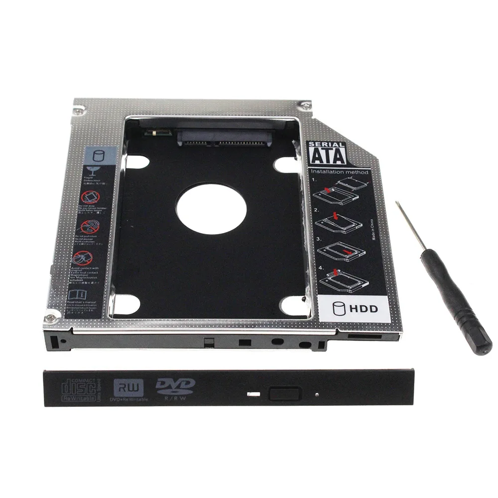 

New 12.7mm Aluminum Metal Material 2nd HDD Caddy SATA To SATA 2.5" SSD HDD Case For Laptop ODD DVD/CD-ROM Optibay