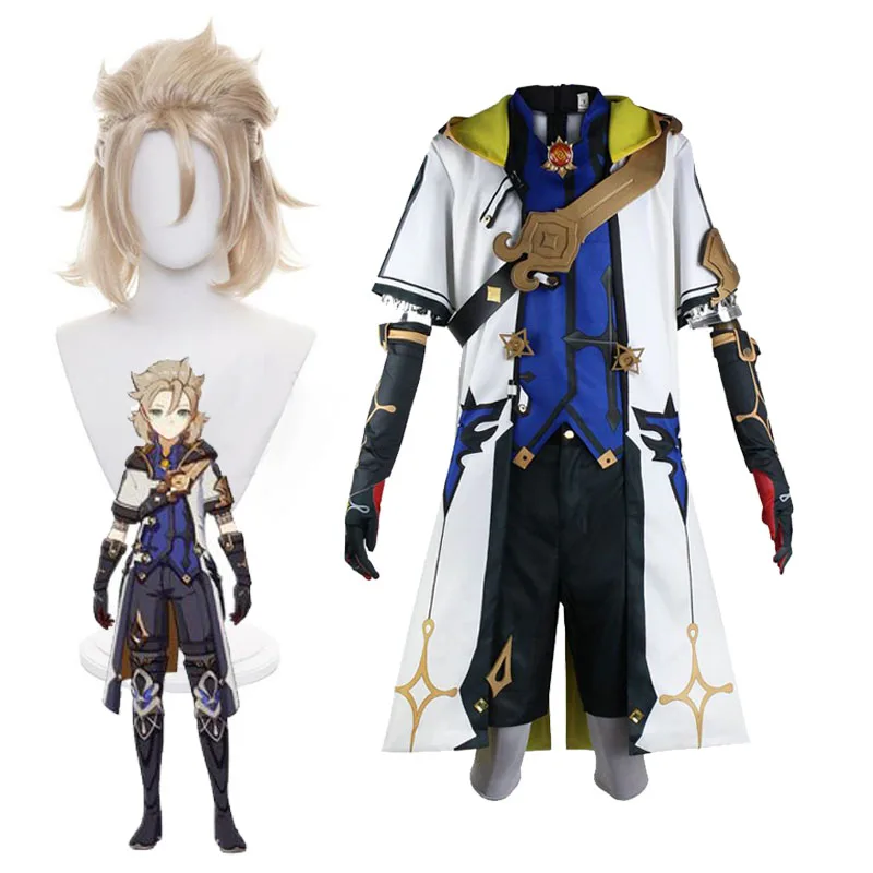 

Genshin Impact Cosplay Albedo Costume Adult Game Uniform Suits Alchemist Son of Chalk Wig Cosplayer Clothing and Accessories