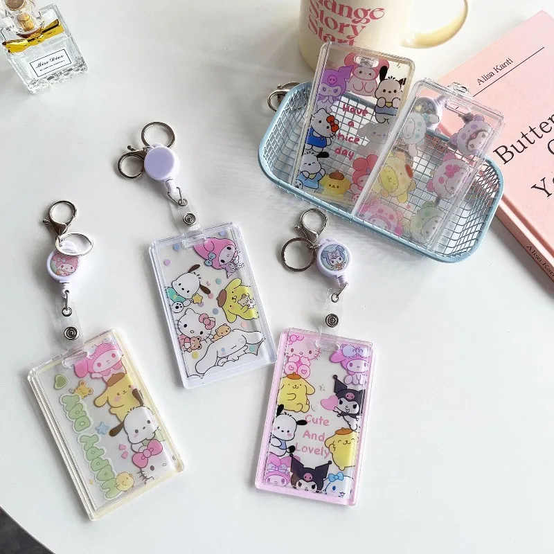 Фото Мультяшный держатель для карт Sanrio Kuromi: чехол для ID-карт, транспортных пропусков, фотографий, ключница, чехол для детских карт, подарок №1