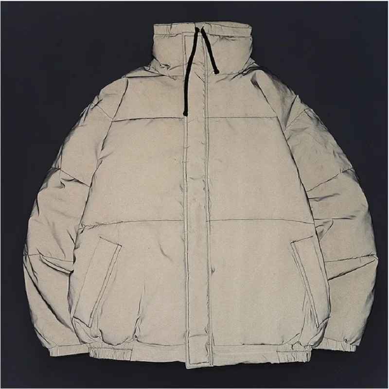 Mens Fashion High Street Colorful Reflective Laser Cotton Padded Clothes Bread Suit Couple Clothes Winter Coat Sports Jacket