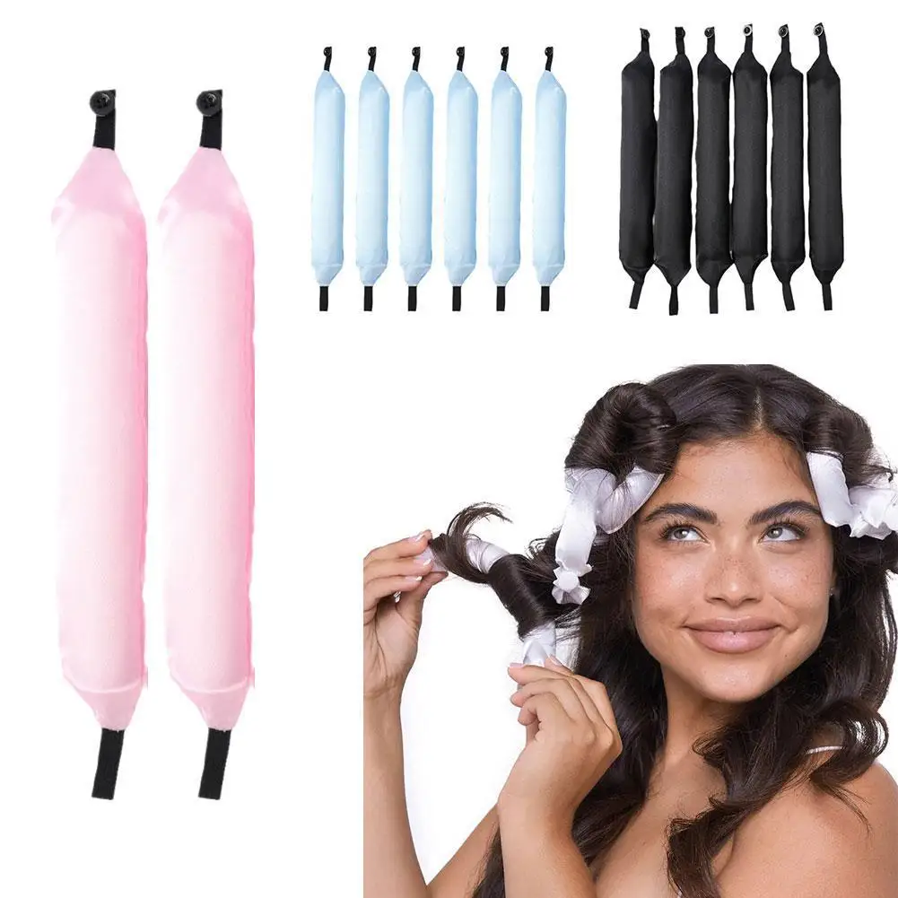 6pcs/set Soft Satin Pillow Rollers Hair Rollers Sleep Hair Styling Tools Hair Curler Rollers Magic Women Kids Curl Flexi Rods