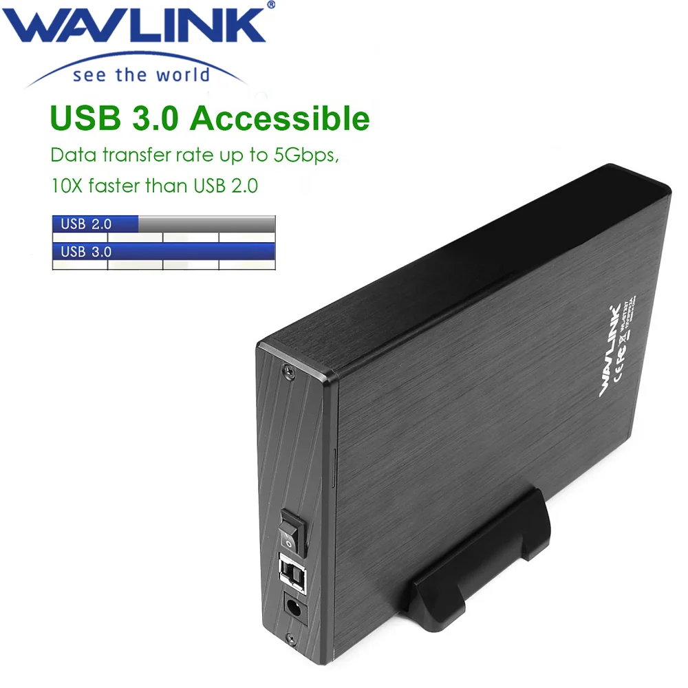 

Wavlink 3,5-дюймовый USB 3,0 на SATA футляр для внешнего жесткого диска HDD SSD корпус из алюминиевого сплава адаптер 12В/2а Power Windows Mac OS