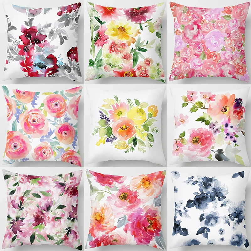 

Colorful Flower Pillowcase Decorative Sofa Cushion Case Bed Pillow Cover Home Decor Car Cushion Cover Cute Pillow Case 45*45cm