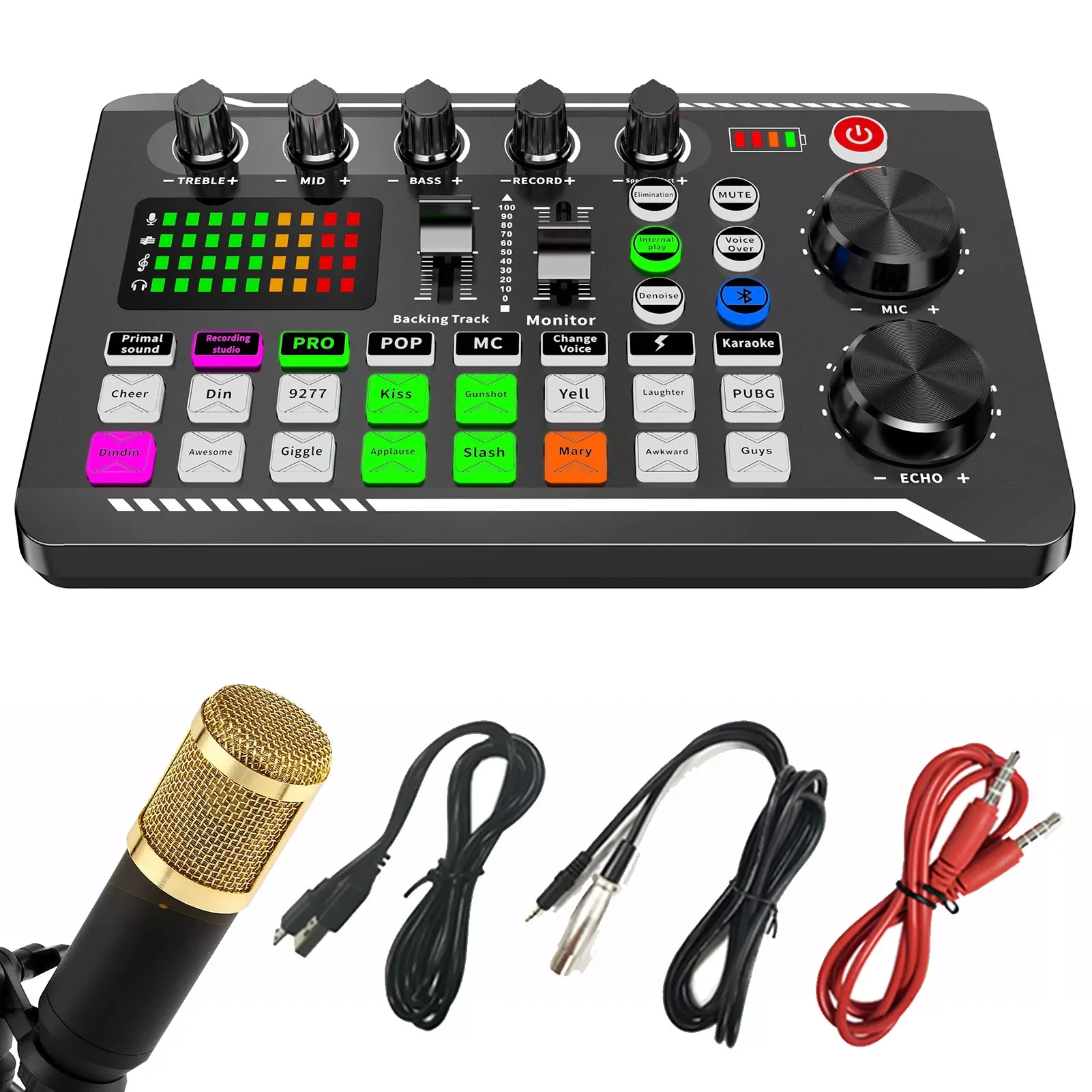 

Sound Card Microphone Mixer Kit 16 Sound Effects Audio Recording Sound Mixer Audio Mixing Console Amplifier for Phone