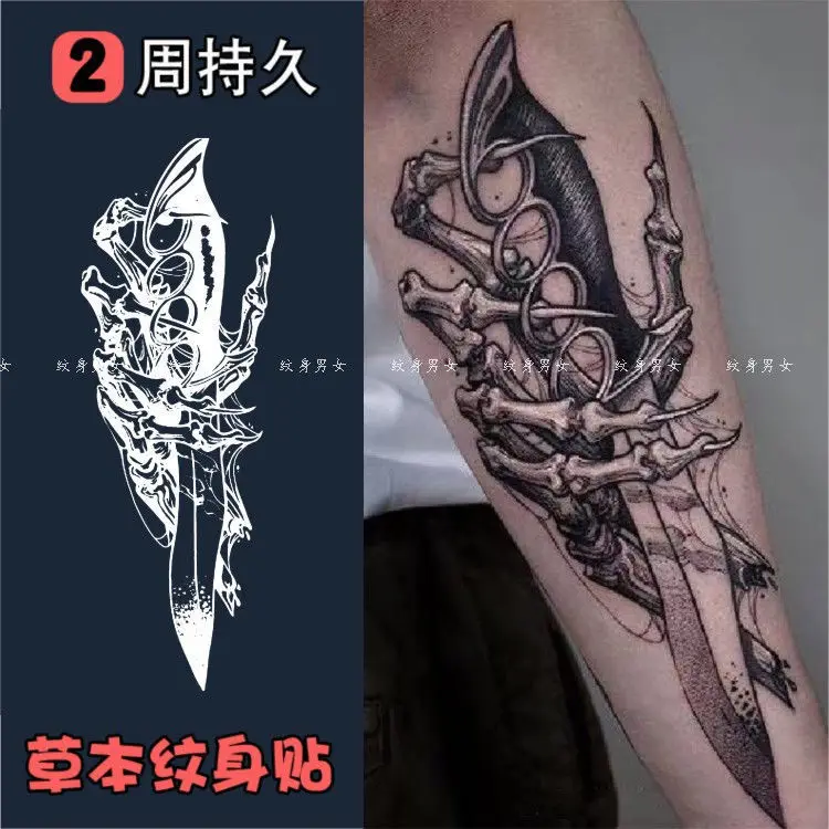 

Skeleton Dagger Knife Tattoos Waterproof Temporary Tattoo for Woman Men Goth Fake Tattoo Stickers Lasting Wrist Arm Art Tattoo