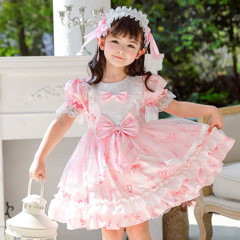

Элегантное платье в стиле "Лолита" для девочек, Летнее бальное платье с пышными рукавами, платья-пачки для маленьких девочек, Детский костюм ...