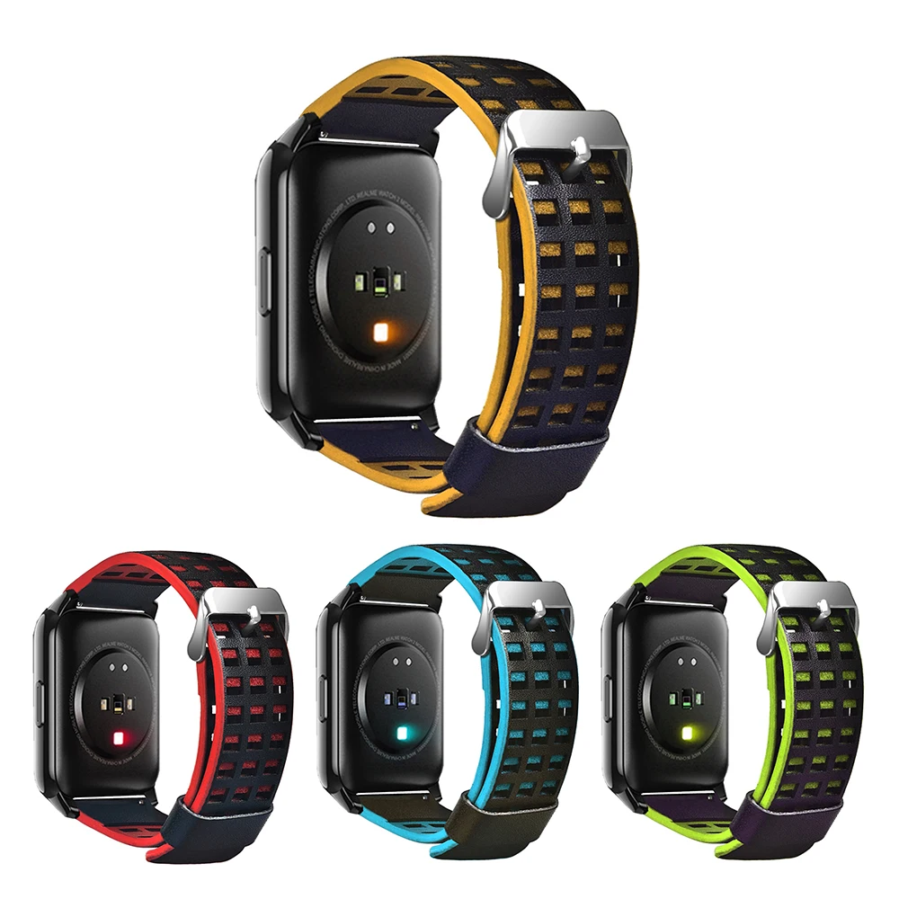 

Soft Leather Strap Sports Watchband Two-tone 22mm Long Service Life Replacement Strap Smart Watch Accessories Watch Strap