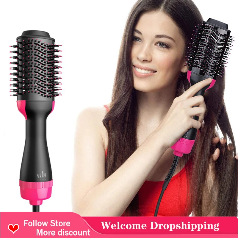 

2 in 1 Hair Dryer Brush Interchangeable Ceramic Tourmaline Ionic Hot Air Brush One Step Hair Dryer Hot Air Straightener