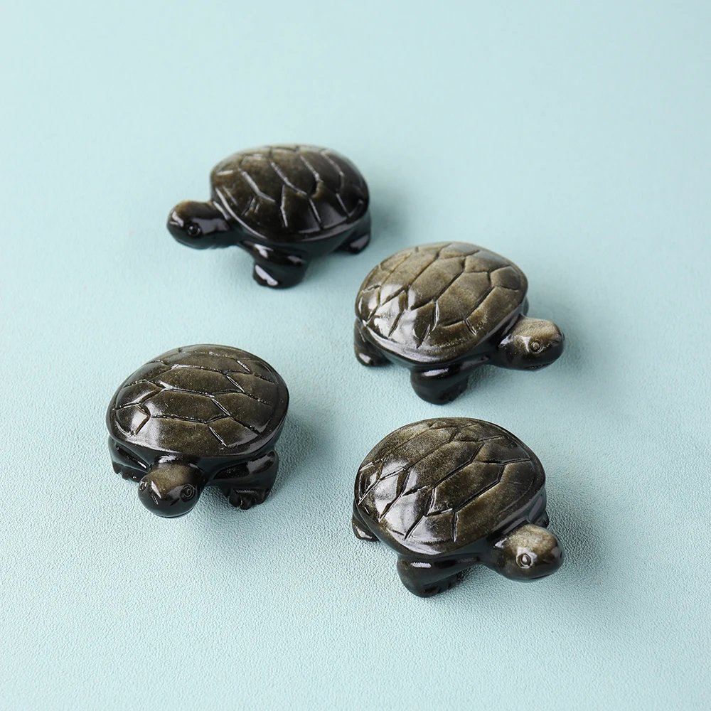 

4.5cm Natural Golden Sliver Obsidian Stone Turtle Carving Healing Crystal Tortoise Sculpture Energy Animal Figurine Home Decor
