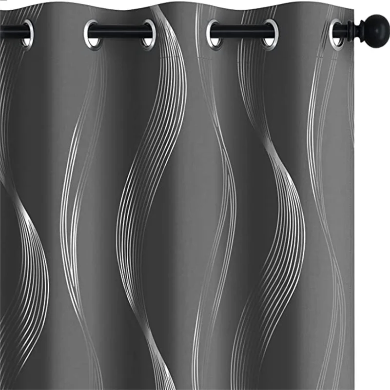 Светонепроницаемые шторы с принтом волнистые линии серебристые полосатые