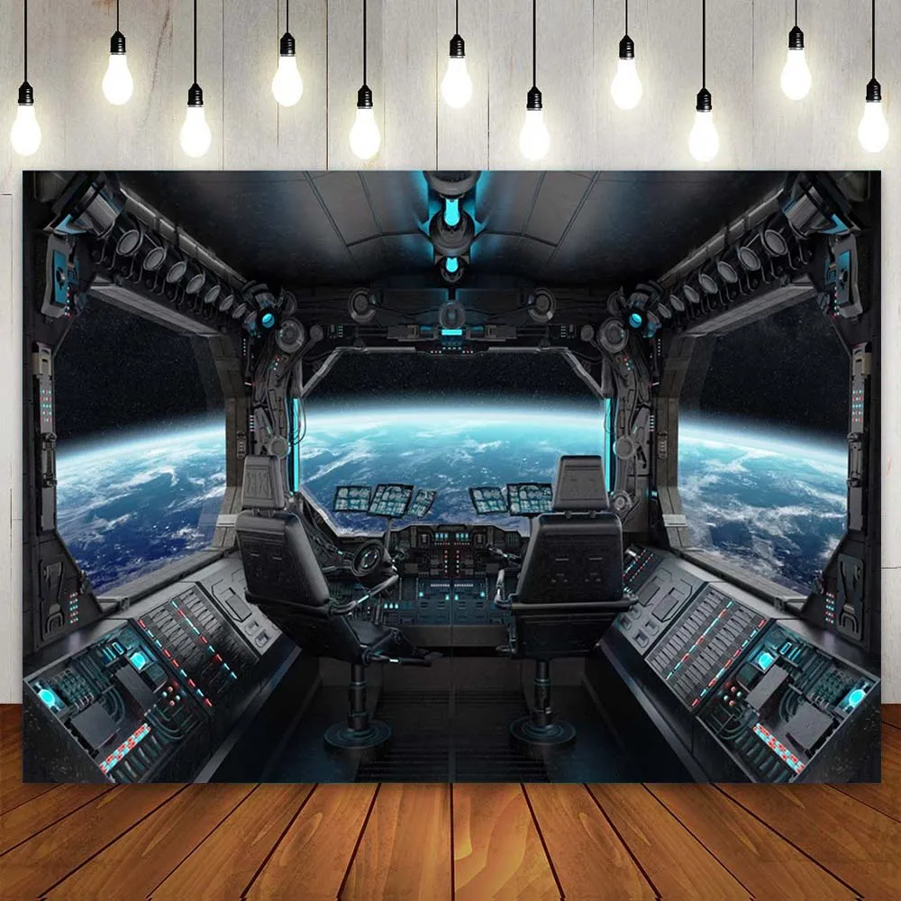 

Spaceship Interior With Window Planet Earth Party Backdrop Banner Universe Science Fiction Spacecraft Photography Galaxy Space