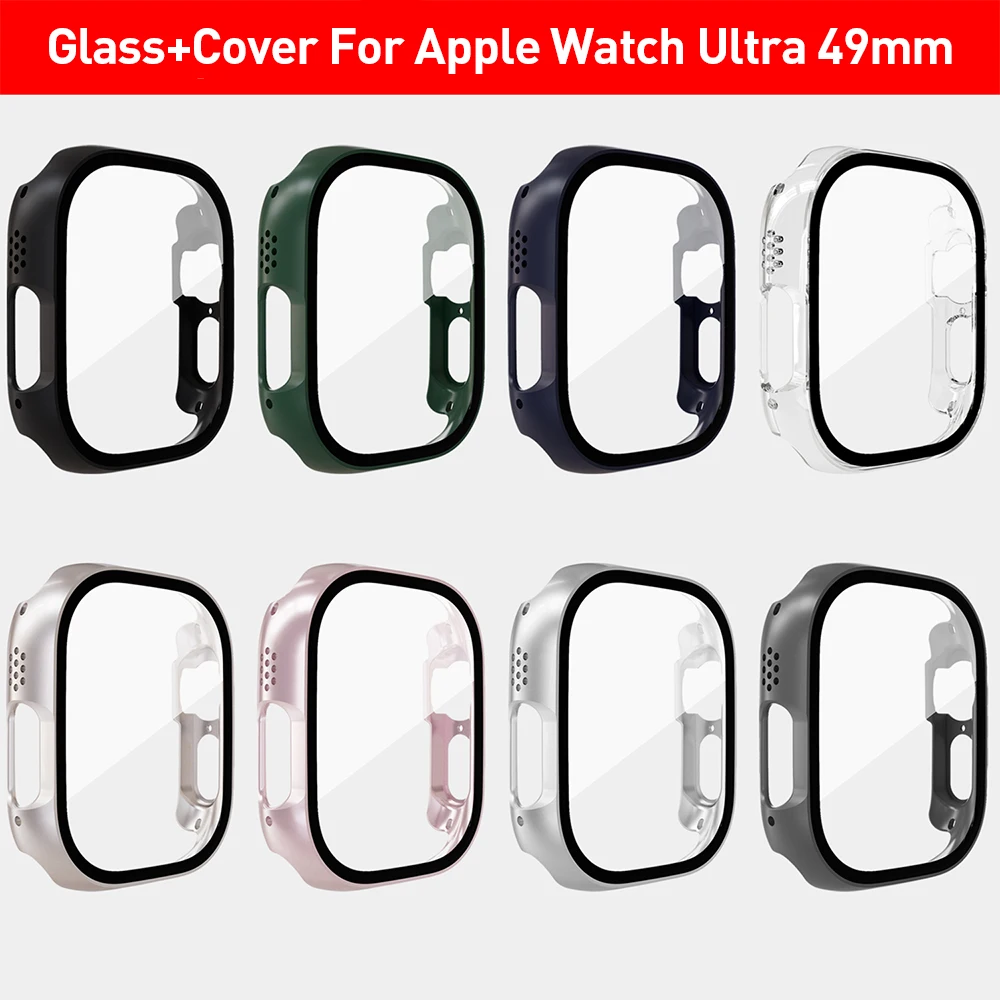 

Стекло + чехол для Apple Watch series Ultra 49 мм, Защита экрана для смарт-часов из поликарбоната, бампер, закаленные аксессуары, iwatch Ultra cover
