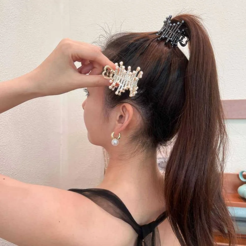 

Alloy Pearl Hair Clip Rhinestones Ponytail Bun Hairpins Sweet Ponytail Fixer for Women Girls Makeup Hair Styling Tool Holiday