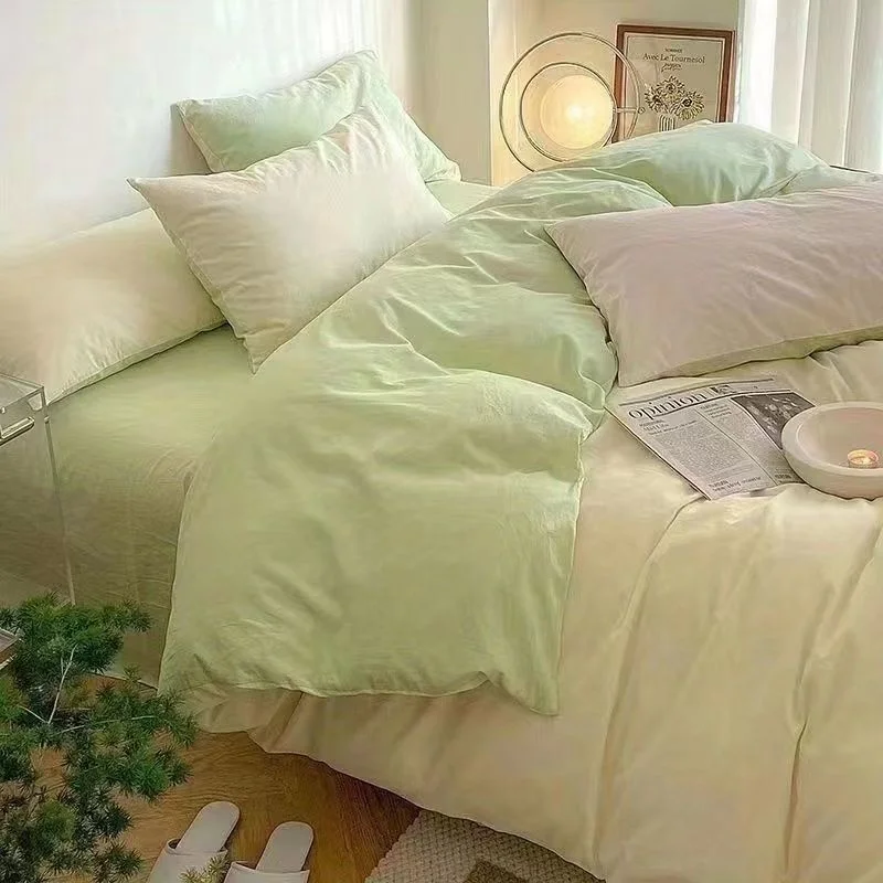 

Комплект постельного белья в Корейском стиле, двуспальный комплект постельного белья большого размера с цветами для девочек, простыня с наволочкой, однотонный домашний текстиль 180x220
