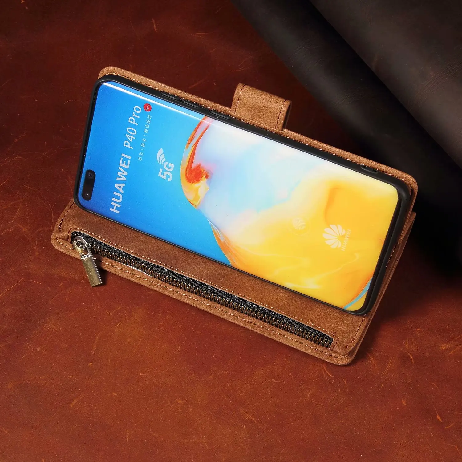 Фото Кожаный чехол-кошелек для Huawei Honor Play, Магнитный кошелек на молнии, ретро-кошелек с откидной крышкой и подставкой для карт HONOR PLAY COR-AL00 №5