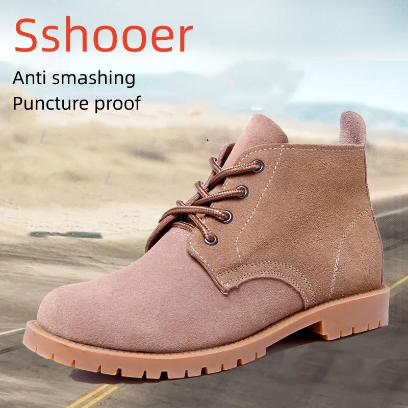 

Sshooer Men's Work Safety Boots Steel Toe Anti-smashing Puncture-proof Shoes Cowhide Suede Soft Comfortable Light-weight Boot