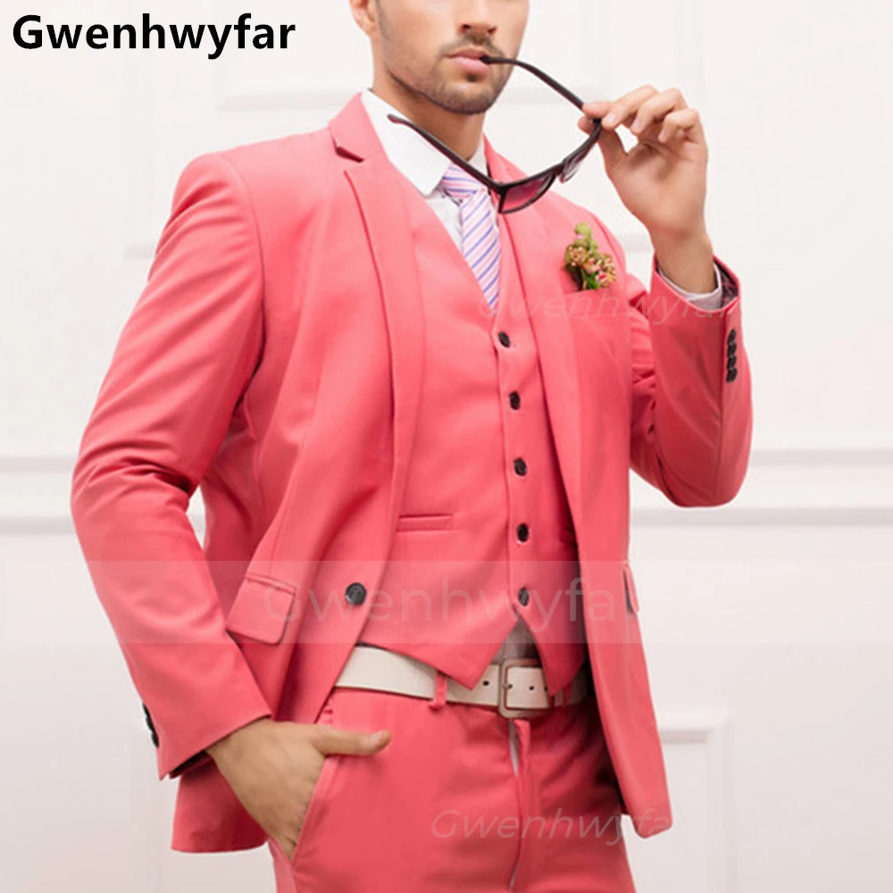 

Gwenhwyfar 2022 коралловые мужские деловые костюмы с отложным воротником с вырезом для свадьбы жениха приталенный костюм для выпусквечерние вечера из 3 предметов (пиджак + брюки + жилет)