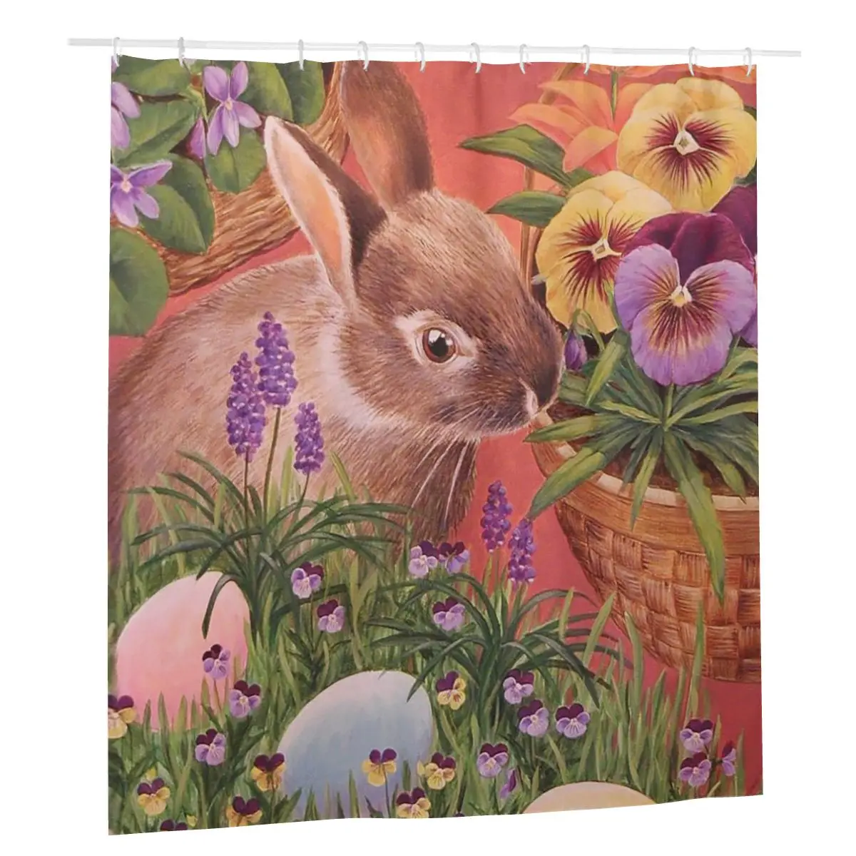 

Easter Bunny Shower Curtains Bathroom Bath Curtains with Hook set Gift Polyester Waterproof Frabic Rabbit Eggs Curtain