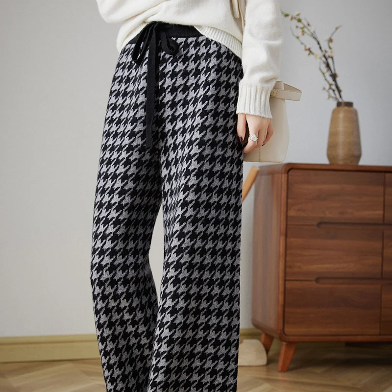 Новинка Осень-зима 2023 женские эластичные вязаные мягкие брюки из 100% мериносовой