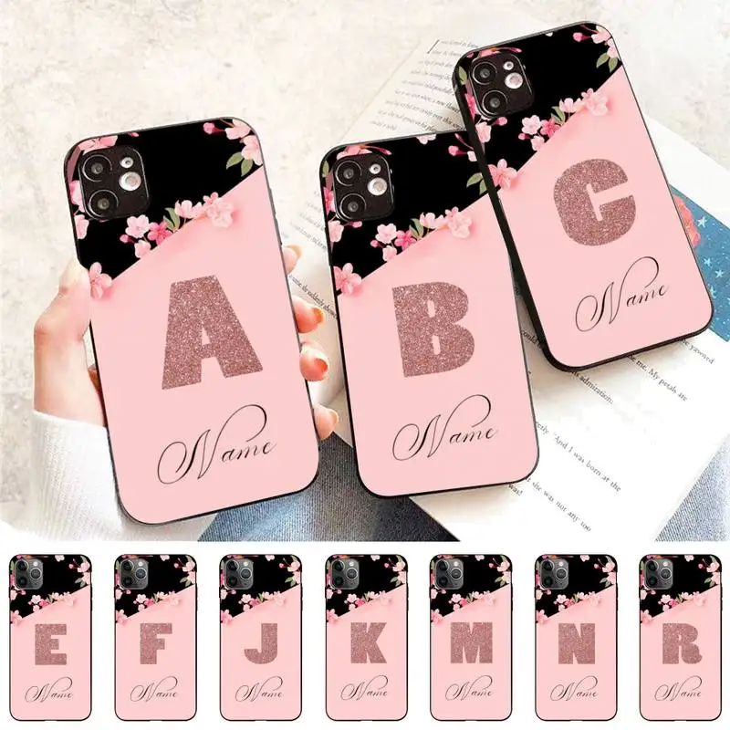 

Art Initial Letter A To Z Pink Flowers Phone Case for iPhone 11 12 13 Mini Pro Max 8 7 6 6S Plus X 5 SE 2020 XR XS Funda Case