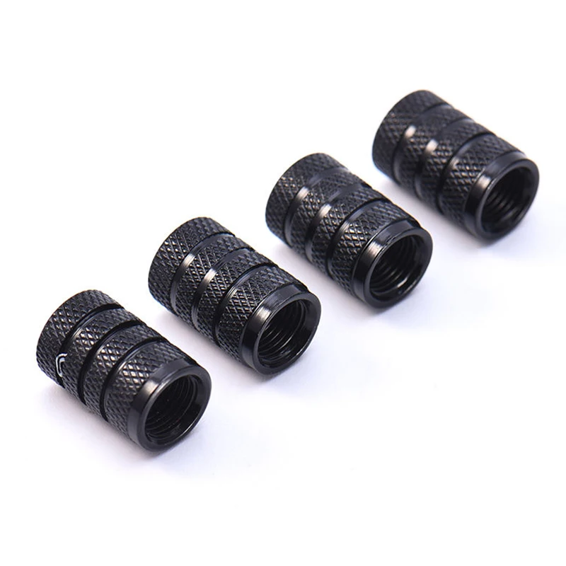 

4pcs Black Car Tire Valve Stems Caps Knurling Style Tire Valve Cap Aluminum Tire Wheel Stem Air Valve Cap Dustproof Wheel Tire C