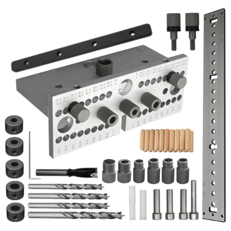 

3-in-1 2-in-1 Woodworking Doweling Jig Kit Adjustable Drilling Guide Tenon Puncher Locator for Furniture Connecting Carpentry
