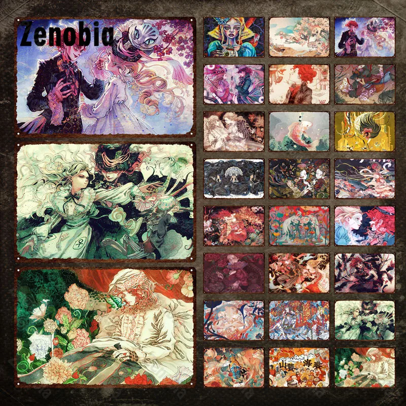 

Anime Metal Poster Illustration Boys and Girls Metal Sign Cartoon Characters Retro Tin Signs Vintage Plaque Plate for Room Decor