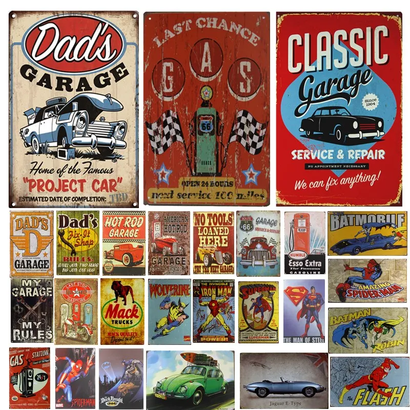 

Dad's Garage Metal Plate Tin Signs Plaque Decoration Hot Rod For Bar Pub Club Vintage Wall Decor