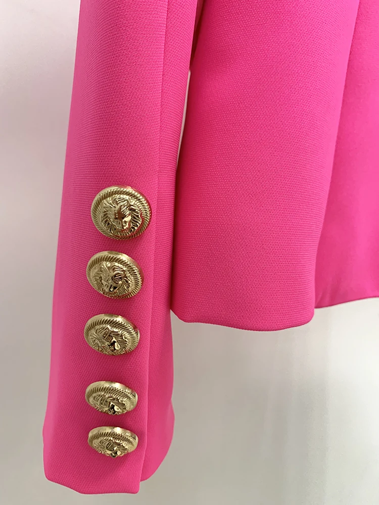 HIGH STREET 2023 Stylish Designer Blazer Women's Classic Double Breasted Metal Buttons Slim Fitting Blazer Jacket Hot Pink images - 6