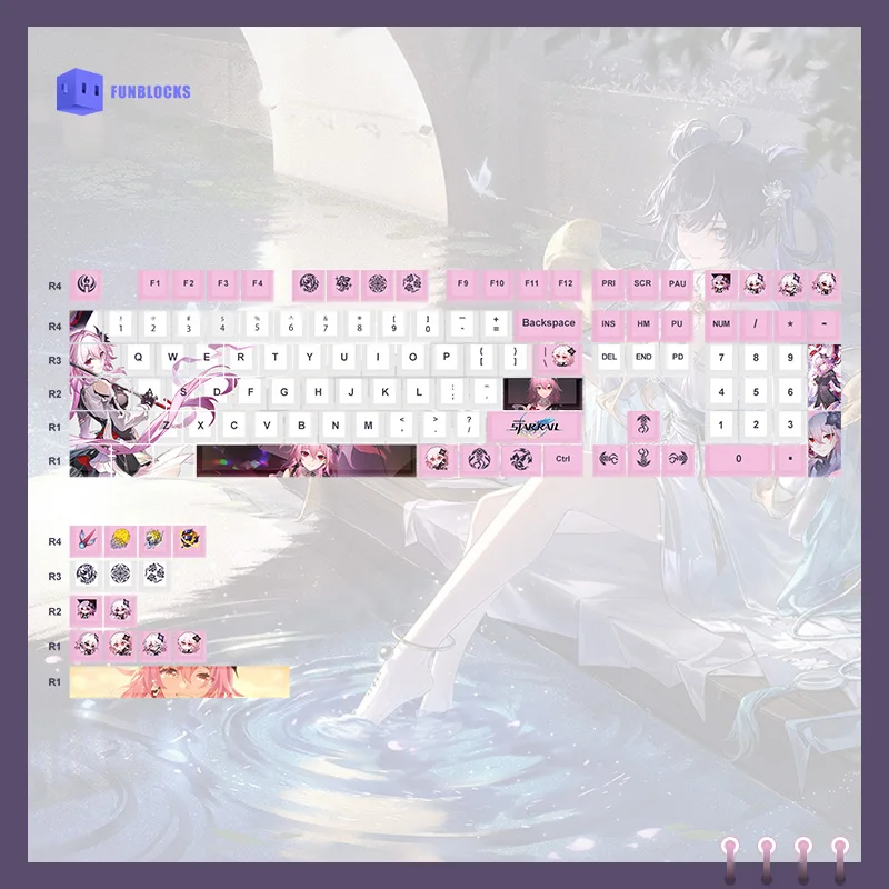 Фото Колпачки для клавиш Game Honkai: Star Rail Evernight, 108 колпачков для клавиш с ПБТ, пятисторонняя сублимационная краска, настраиваемая колпачок для ключей, подарки Doujin для косплея №2