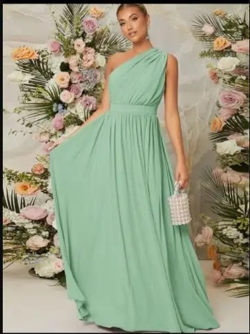 

Verngo One Shoulder Chiffon Mint Green Prom Dresses Floor Length Evening Gowns Bridemaid Dress Cheap Maid Of Honor Dress