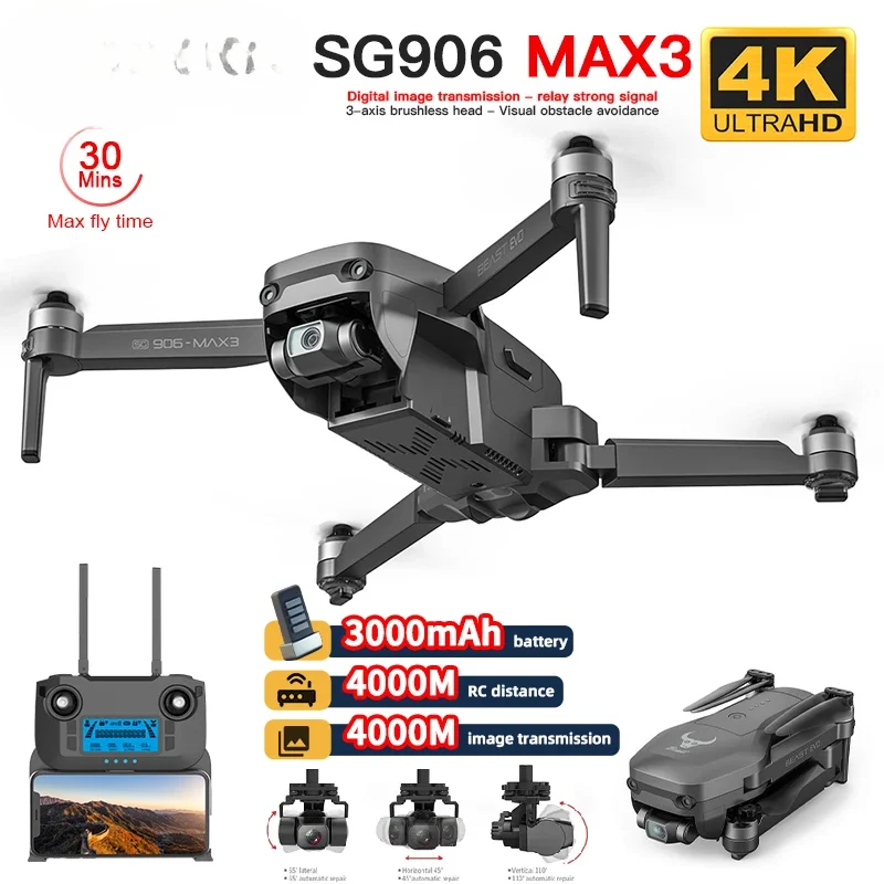 

SG906MAX3 / MAX2 4KM Brushless GPS Quadcopter Obstacle Avoidance Drone 4K Professional HD Camera 3-Axis Gimbal RC Dron