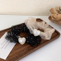 black lace pearl heart elastic hair bands for women fashion jewelry scrunchies hair accessories