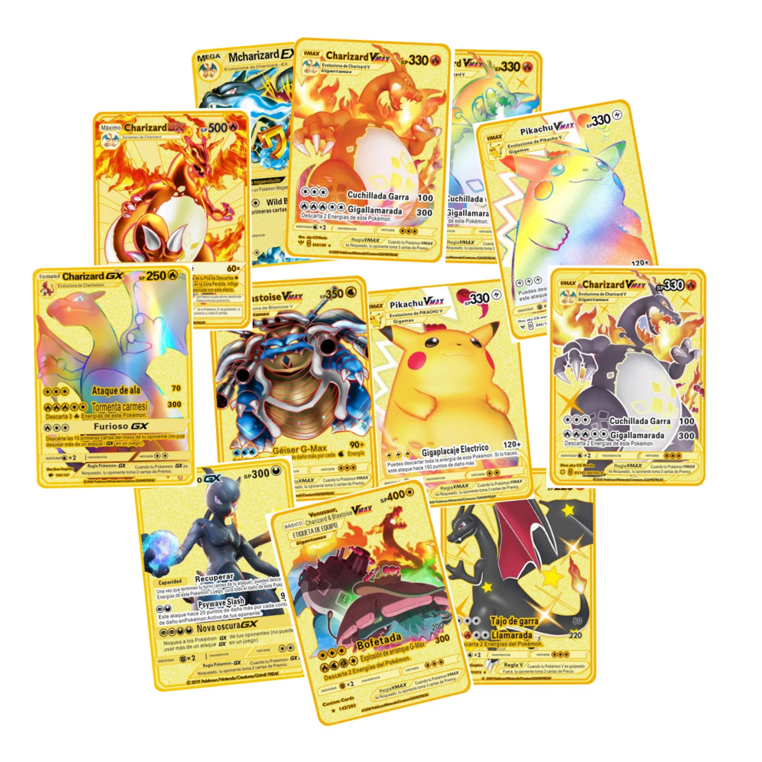 Испанская Покемон-карта Charizard Metal Gold Vmax V Gx Ex Пикачу Mew Venusaur Покемон металлическая