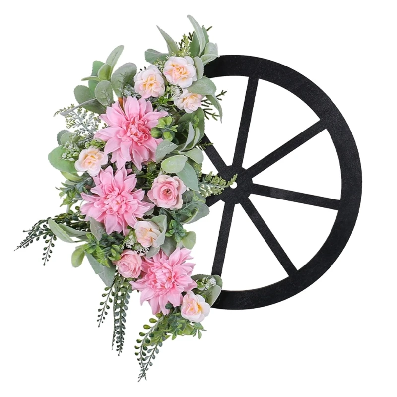 

K1MF Flower Leaf Decorations Spring Wreath Circle Door Ornaments Fall Home Door Wreath Diameter 42cm Reusable Garden Hanging