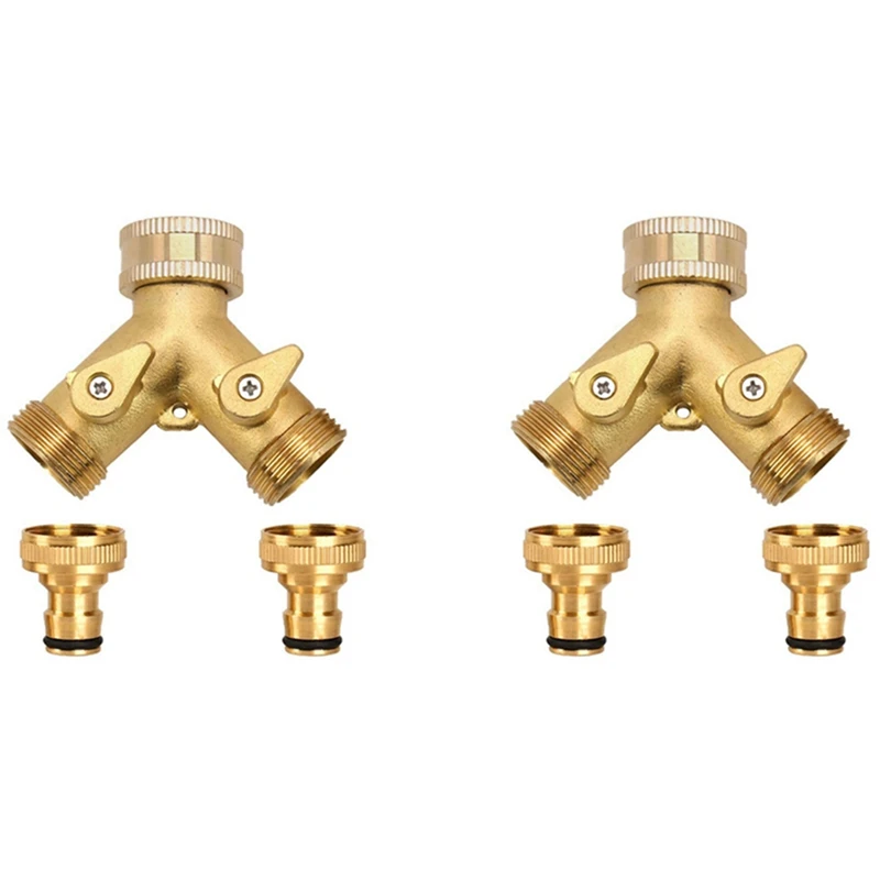 

2X 3/4 Inch 2 Way Hose Splitter Brass Y Valve Garden Tap Connector With 2 X3/4 Inch Brass Water Tap Outside Tap Kit