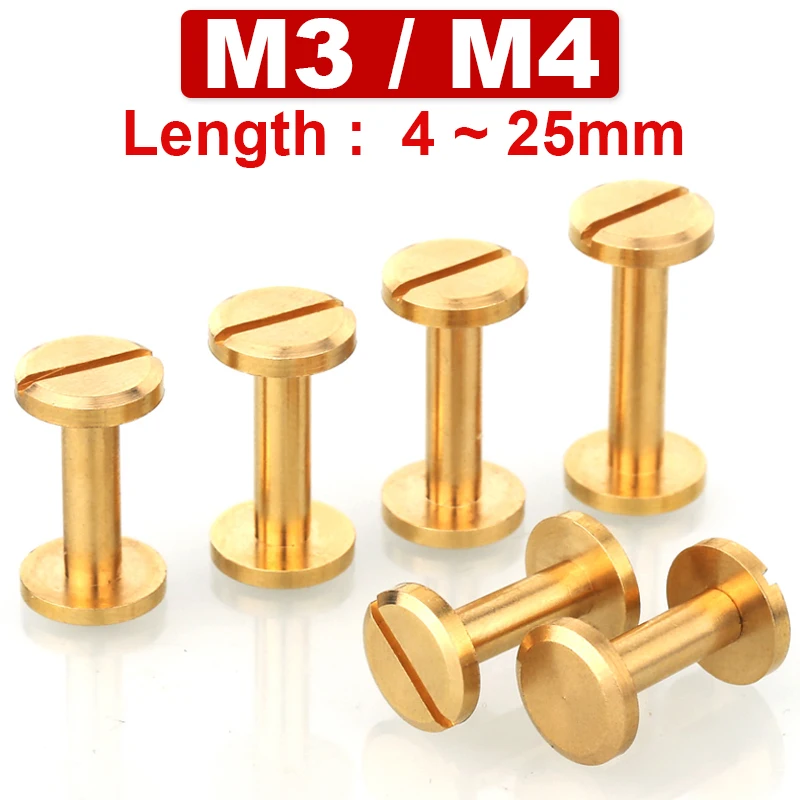 

M3/M4 Copper Flat Head Screw Rivet Slotted Pair Lock Belt Bag Buckle Head Connection Leather Accessories Punching DIY Decorate