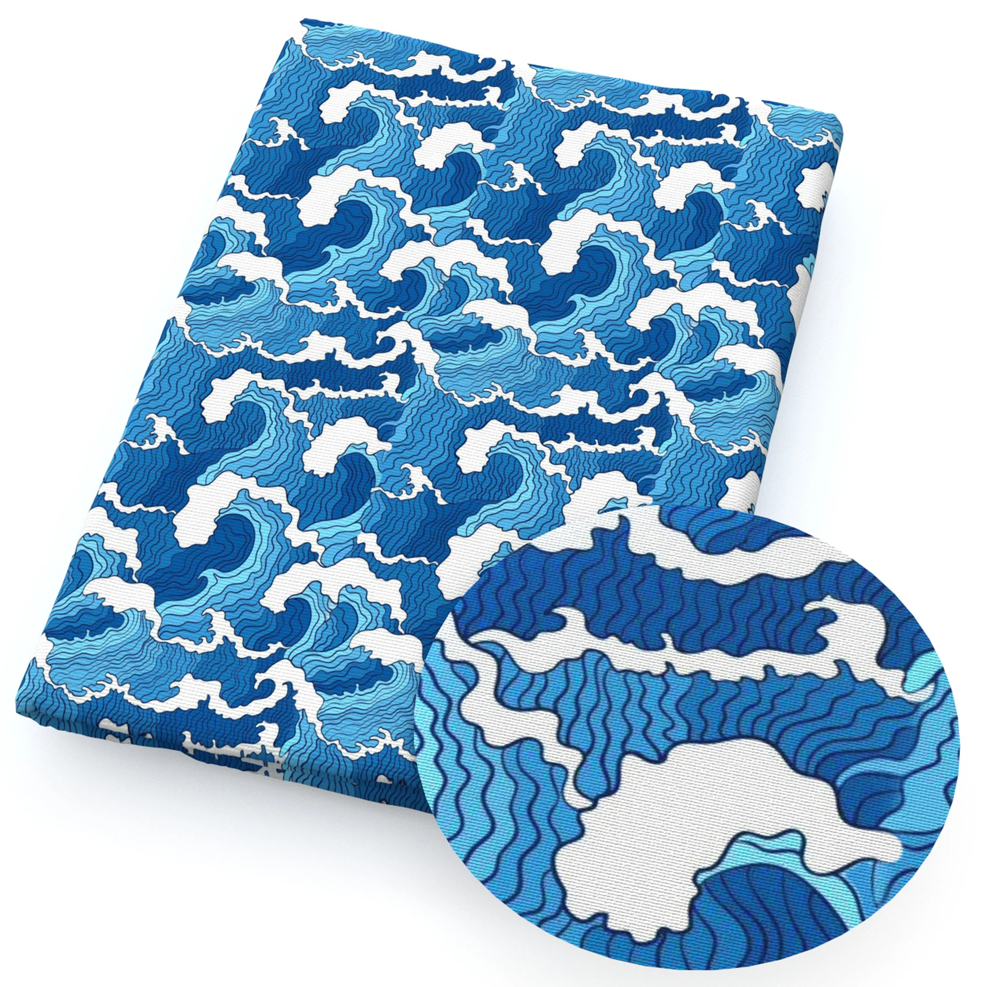 Ткань хлопковая Полиэстеровая с принтом морской волны 50*145 см