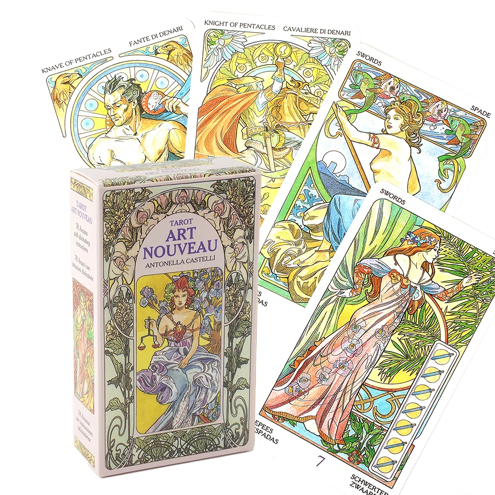 

Tarot Art Nouveau Deck 78 Cards Deck Wandering Moon Divination Beginner Luxe Black White Oracle by Antonella Castelli