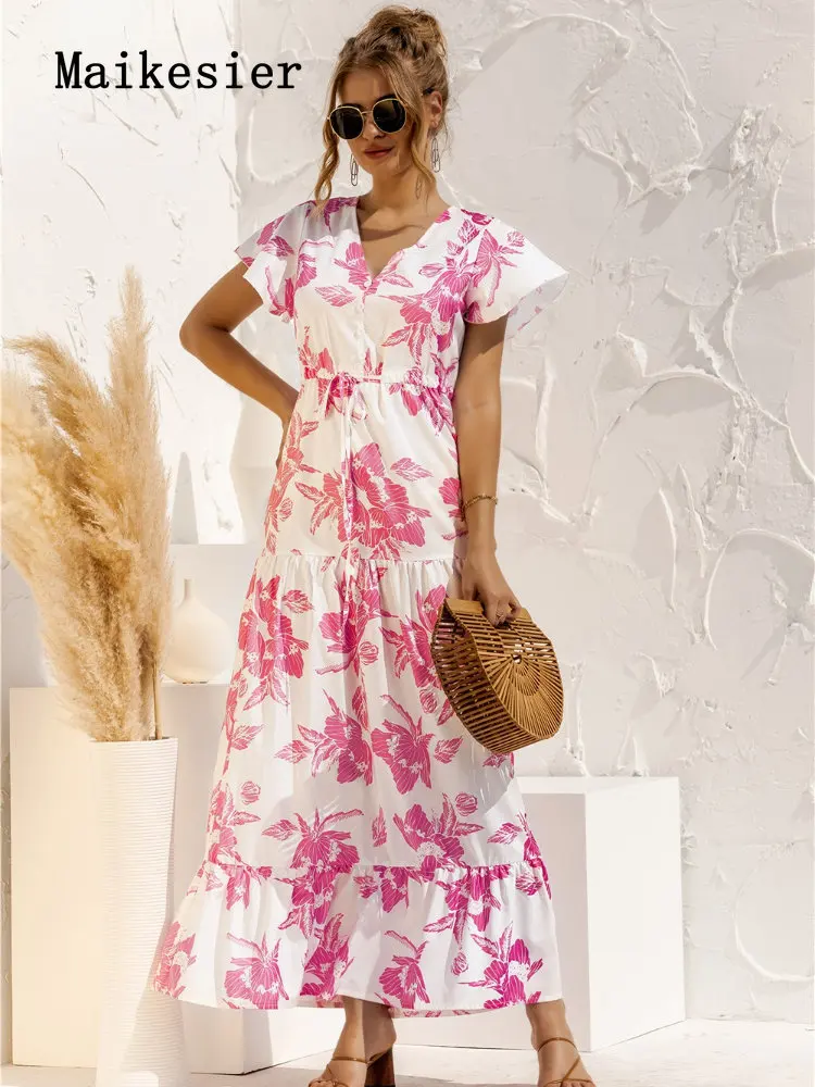 

Women's Dress In Spring Summer Long Model Elegant Party Dresses for Women 2023 Loose Casual Print New In Dresses Resort Beach