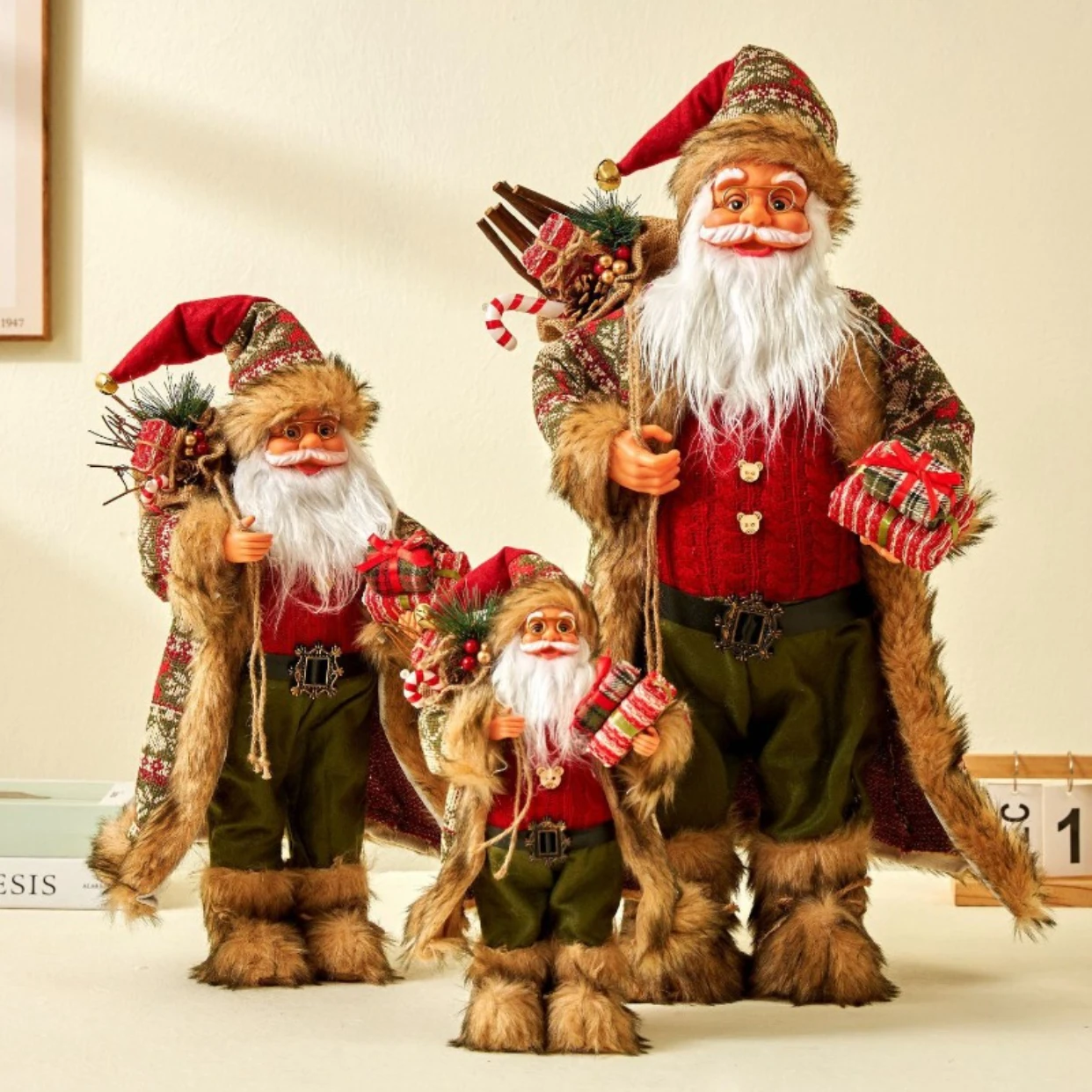 

Santa Claus doll gold seam red backpack Santa Claus Christmas Decocration for Home Santa Claus New Year Gift for Kids Navidad