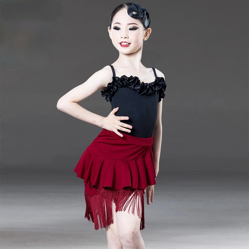 

Teenagers Latin Dance Dress Ballroom Dancing Girl Tango Salsa Dance Costume Children Fringed Cha Cha Competition for Stage