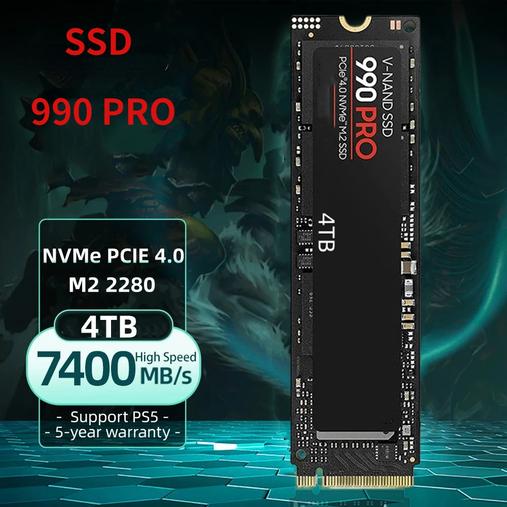 

2023 новый оригинальный SSD 990 PRO M2 2280 Nvme PCIe Gen 4.0X4 2 ТБ 4 ТБ Внутренний твердотельный диск SSD HDD для ноутбука/PS5/ПК