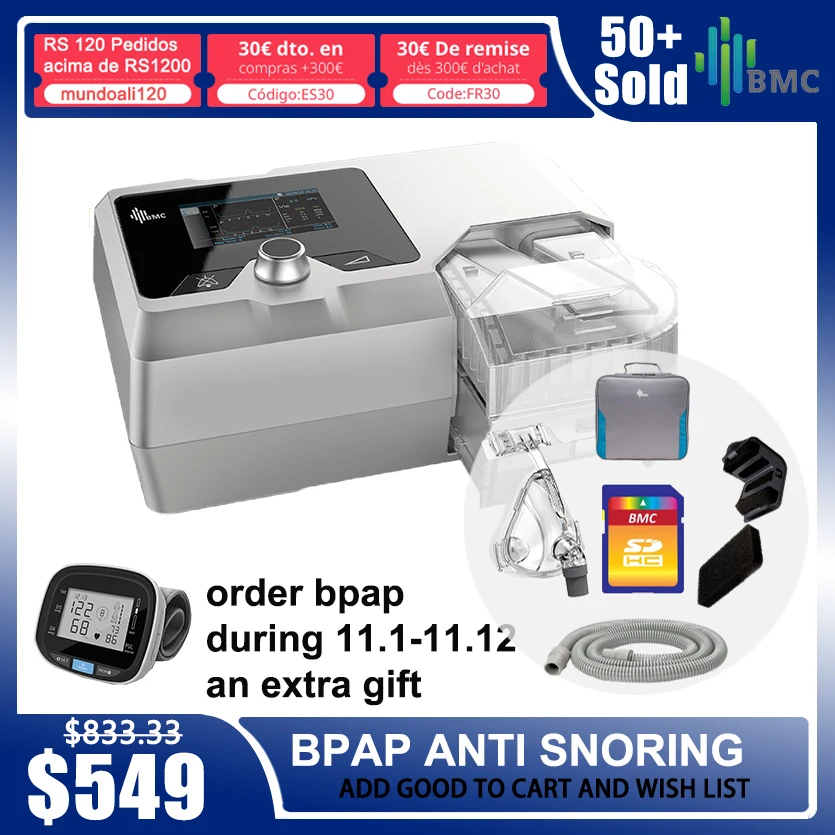 

BMC G2S BPAP B20A/B20T/B25T CPAP Bi-level CPAP for Snoring Sleep Apnea COPD Anti Hard Breathe with Full Face Mask Humidifier