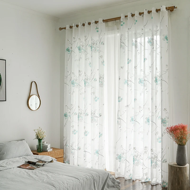 Цветочные шторы из тюля для гостиной спальни кухни Печатные занавески из вуаля на двери.