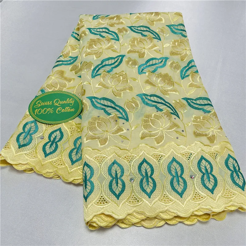 

5 Yard Swiss Voile Lace Fabric Latest Heavy Beaded Embroidery African 100% Cotton Dubai Style For Party Cloth Material 9L081803