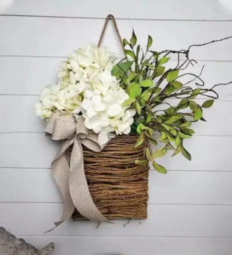 

Дверная вешалка гортензии, корзина, венок, весеннее украшение, имитация венка, белый свежий венок, зимние домашние украшения для помещений